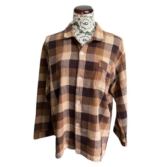Gianni Valentino cotton flannel plaid button down size L Brown made in Italy - Picture 1 of 8